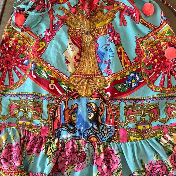 Antica Sartoria by Giacomo Cirque Baroque Blue Multi Pom Pom & Tassel Dress OS - Picture 6 of 12